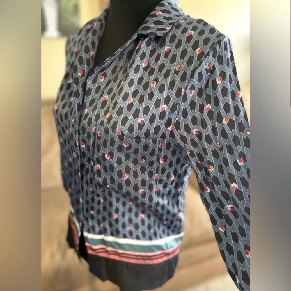 Maje Geometric Blue and Red Button Down Shirt